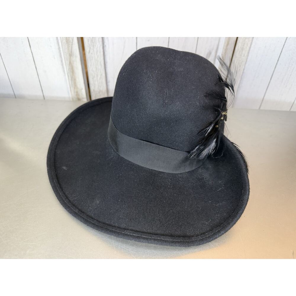 Vintage Geo W. Bollman Black Felt Ladies Hat w/ Feathers Doeskin 100% Wool USA - Picture 2 of 5